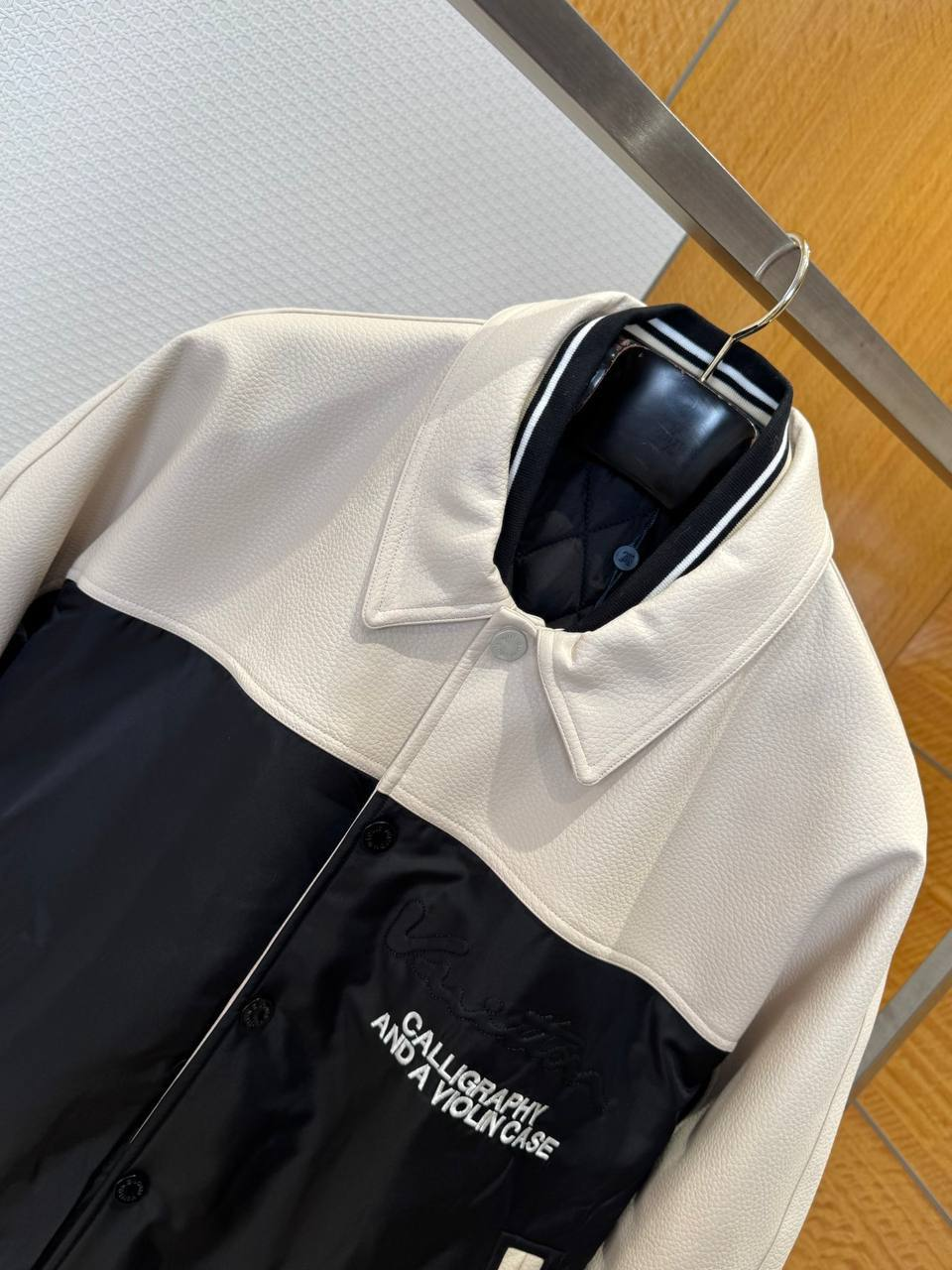 LV Leather And Nylon Embossed Varsity Jacket