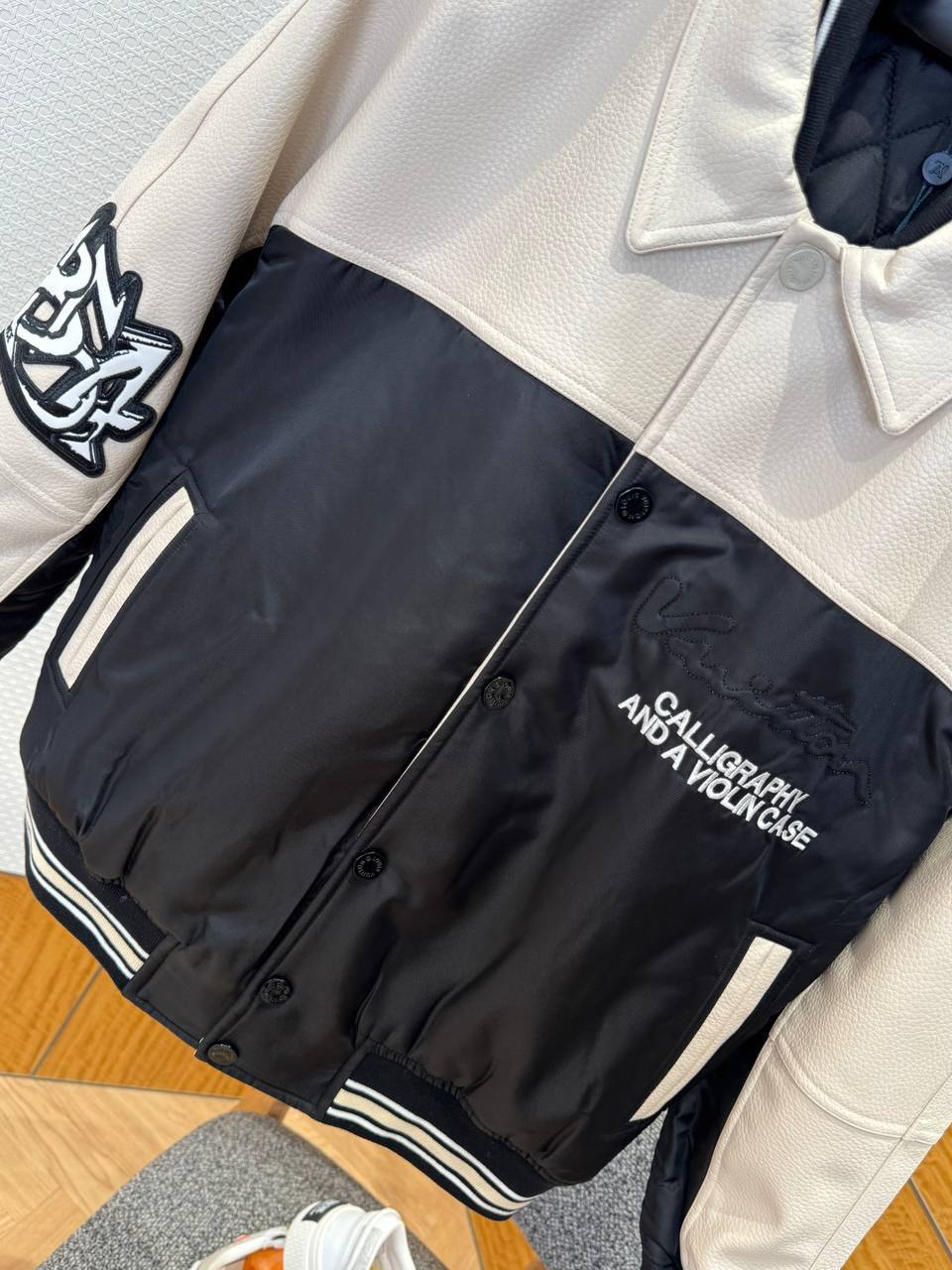 LV Leather And Nylon Embossed Varsity Jacket