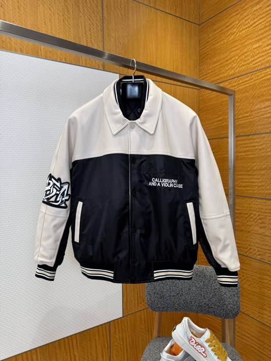 LV Leather And Nylon Embossed Varsity Jacket