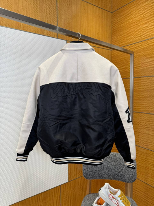 LV Leather And Nylon Embossed Varsity Jacket